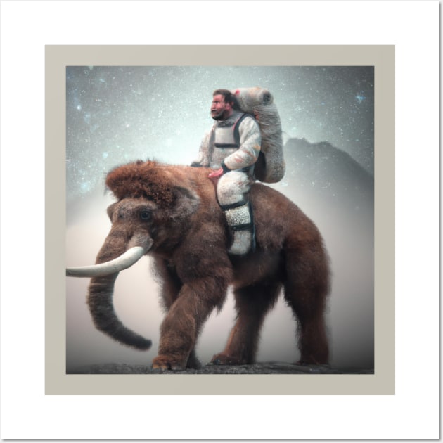 Caveman Astronaut Rides a Wooly Mammoth Wall Art by Star Scrunch